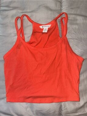 Athleta Signature Coral Flame Orange Double-Strap Ribbed Crop Tank